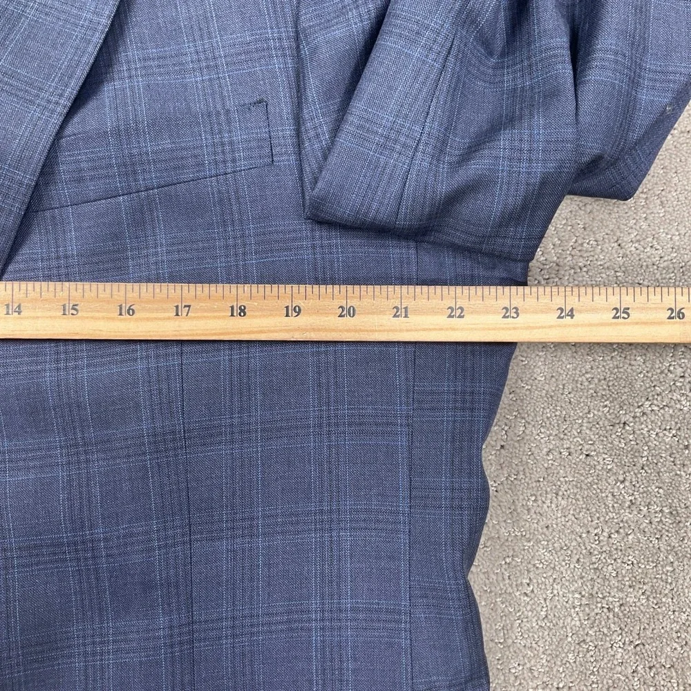 Hart Schaffner Marx Blazer Men 44L Blue Plaid‎ Two Button VTG Union USA Jacket